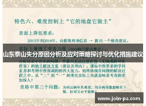 山东泰山失分原因分析及应对策略探讨与优化措施建议